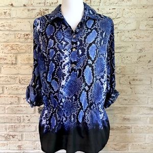 Michael Kors blue snakeskin print blouse sz 10